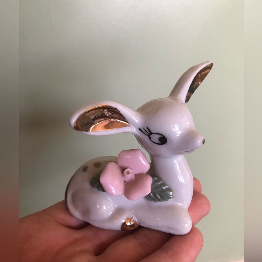 Vintage Kitsch Deer Figurine Hand Painted Porcelain Chase Japan Anthropomorphic